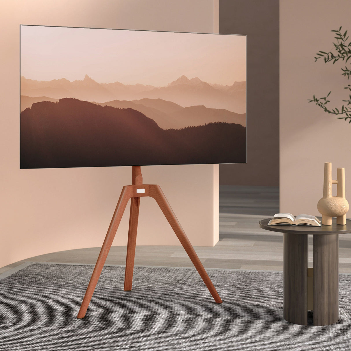 TTAP Tripod Oak TV Stand with Swivel for up to 65" TVs