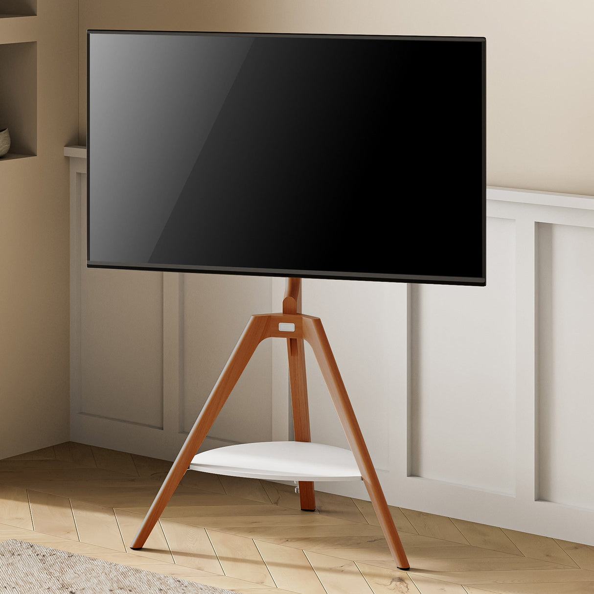 TTAP Tripod Oak TV Stand with Shelf and Swivel for up to 65" TVs