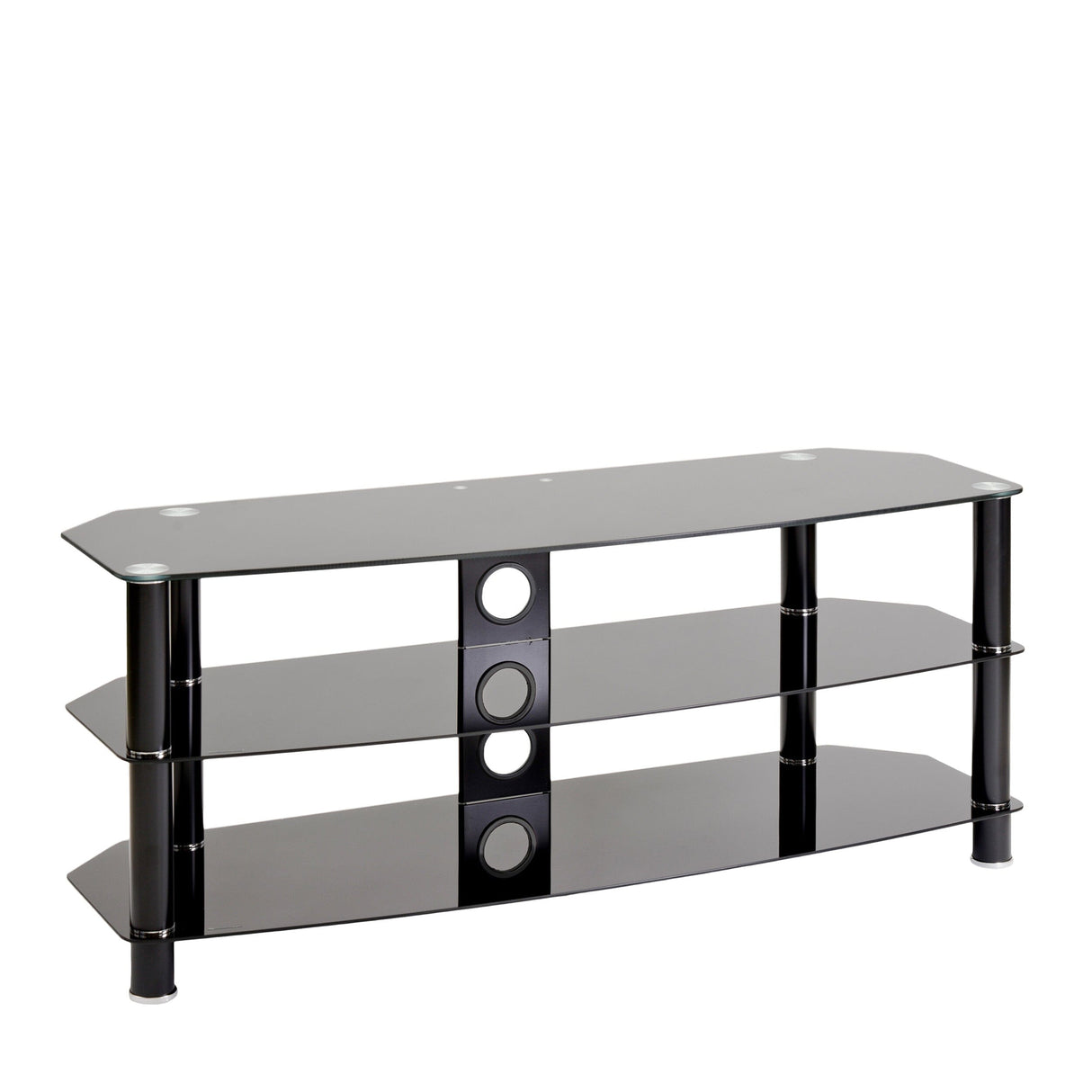 TTAP Vantage 3-Shelf Glass TV Stand in Black and Black Glass (AVS-C303C-1200-3BB)