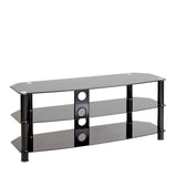 TTAP Vantage 3-Shelf Glass TV Stand in Black and Black Glass (AVS-C303C-1200-3BB)