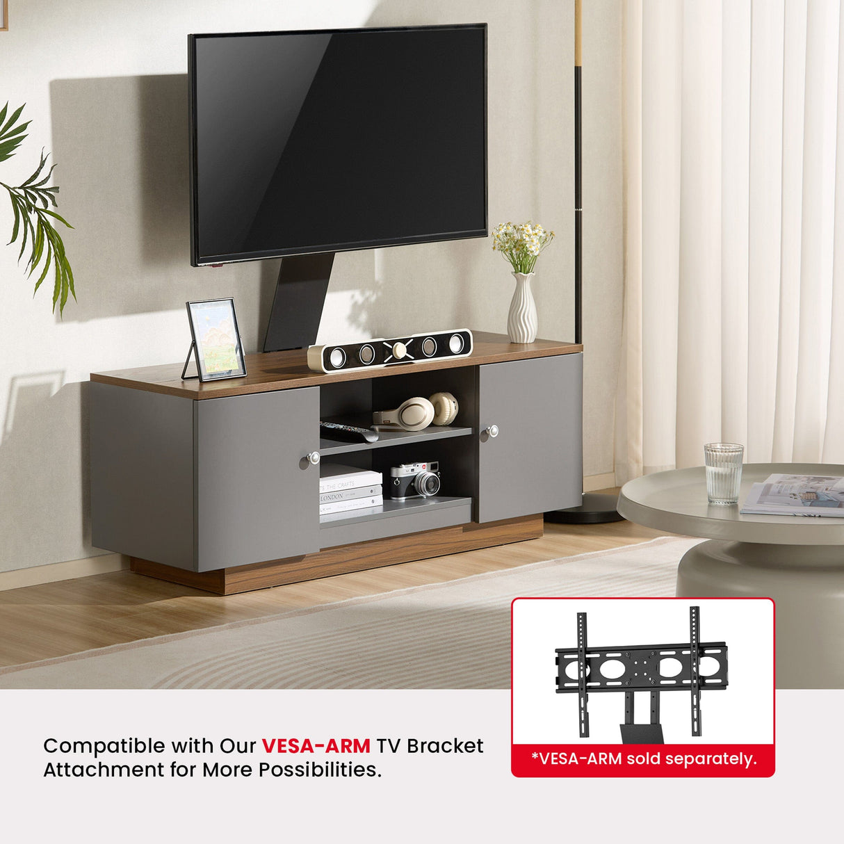 TTAP Venice 120cm Wide Walnut and Grey TV Stand