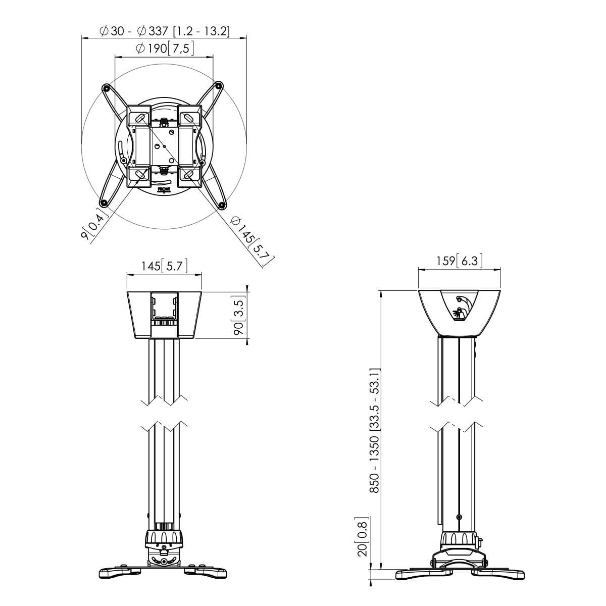 Vogels PPC 1585 Silver Height Adjustable Projector Ceiling Mount