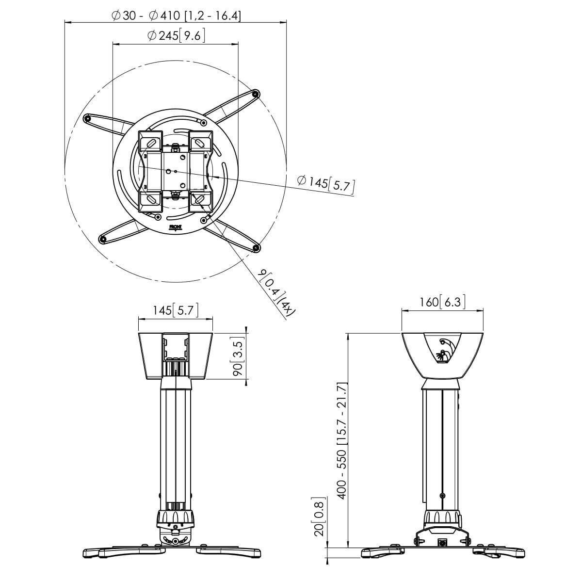 Vogels PPC 2540 Silver Height Adjustable Heavy Duty Projector Ceiling Mount
