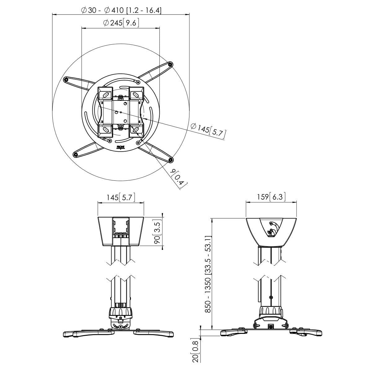 Vogels PPC 2585 Silver Height Adjustable Heavy Duty Projector Ceiling Mount