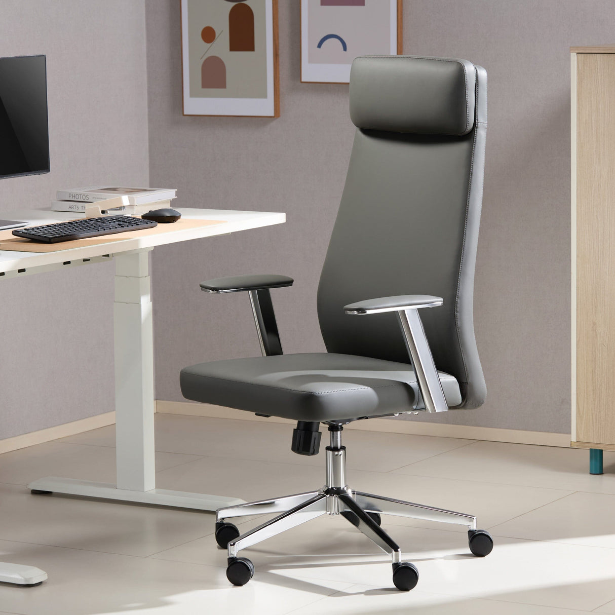 TTAP York Grey Leather Faced Office Chair
