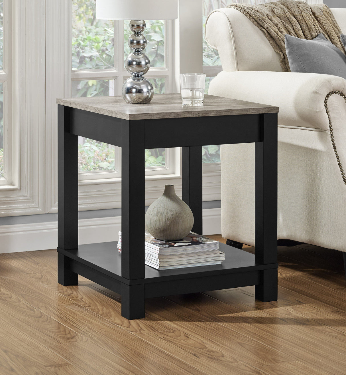 Dorel Home Carver Range End Table in Weathered Oak and Black
