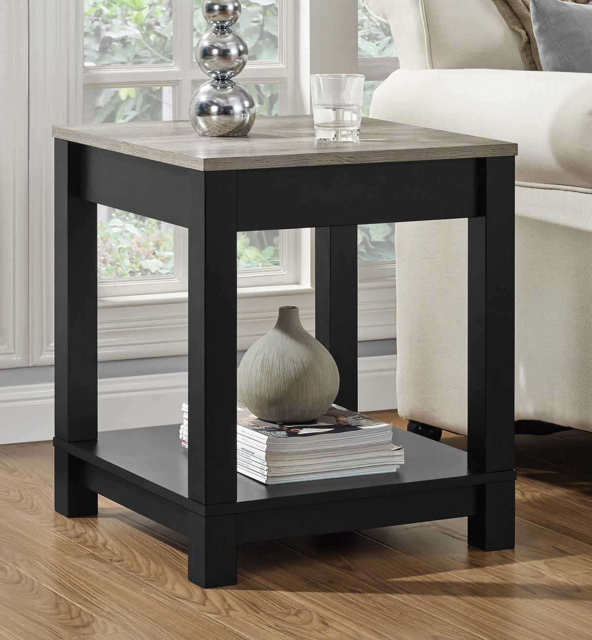 Dorel Home Carver Range End Table in Weathered Oak and Black