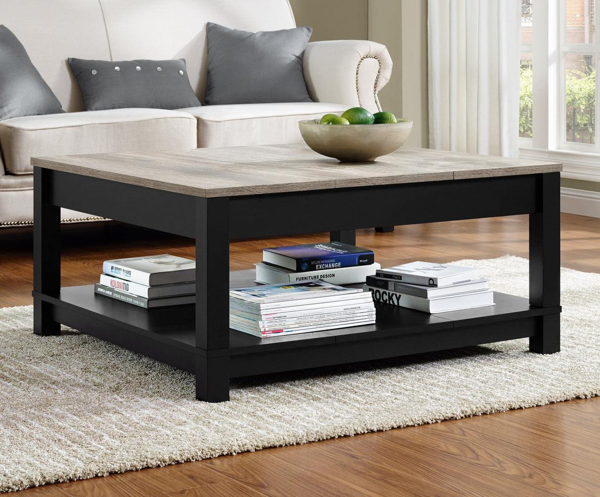 Dorel Home Carver Range Coffee Table in Weathered Oak and Black