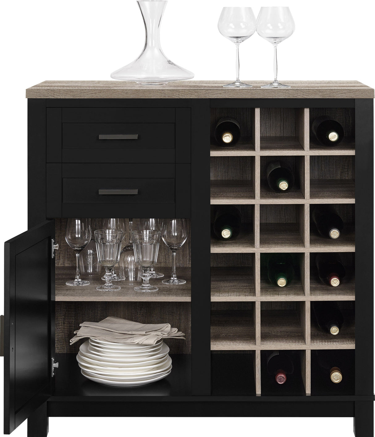 Dorel Home Carver Range Bar Cabinet in Weathered Oak and Black