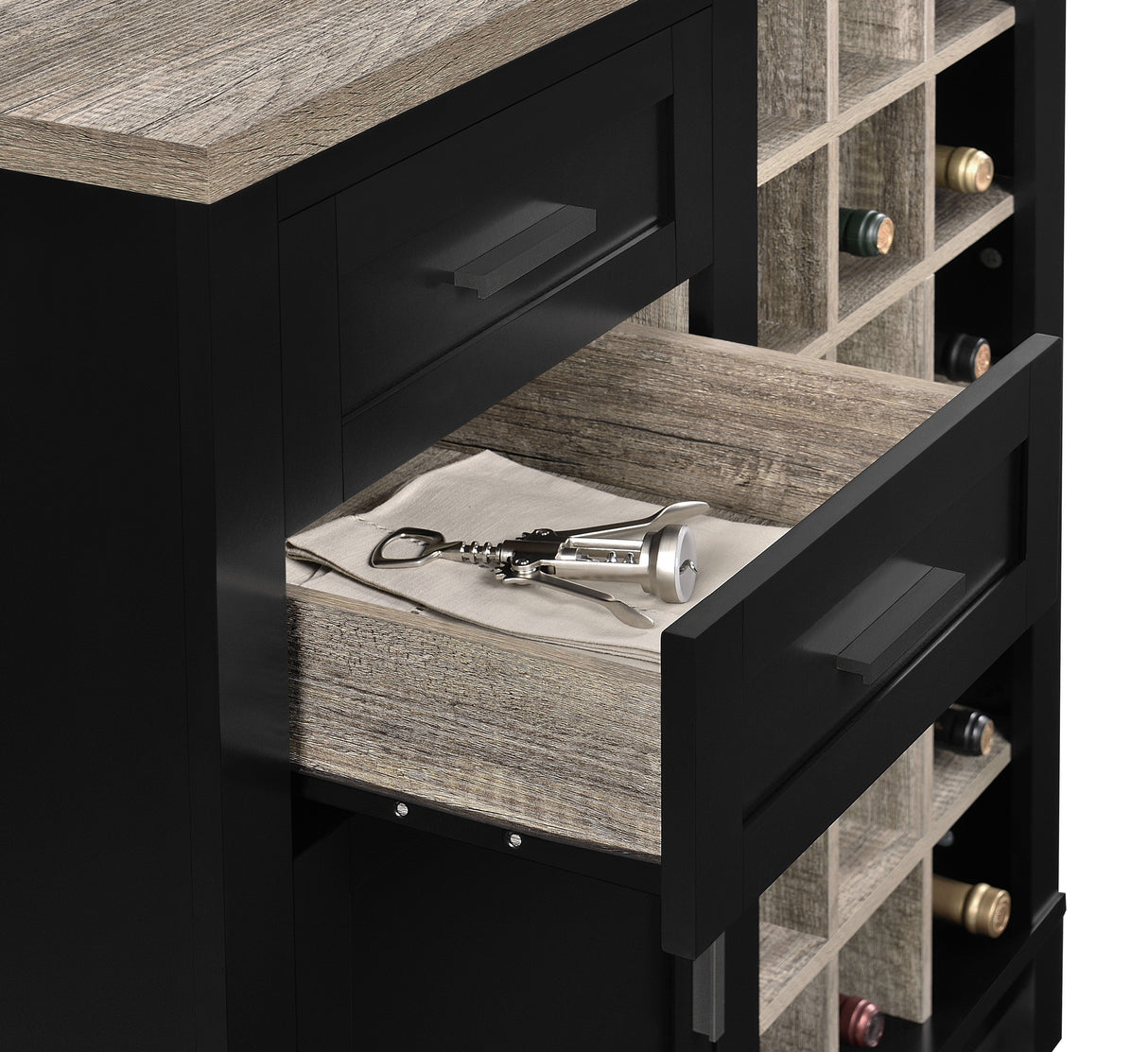 Dorel Home Carver Range Bar Cabinet in Weathered Oak and Black