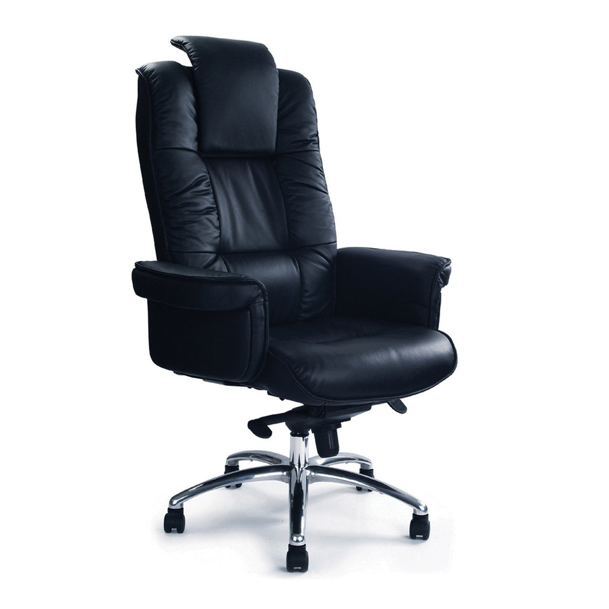 Nautilus Designs Hercules Luxurious High Back Leather Faced Gull-Wing Executive Armchair with Adjustable Headrest and Chrome Base - Black