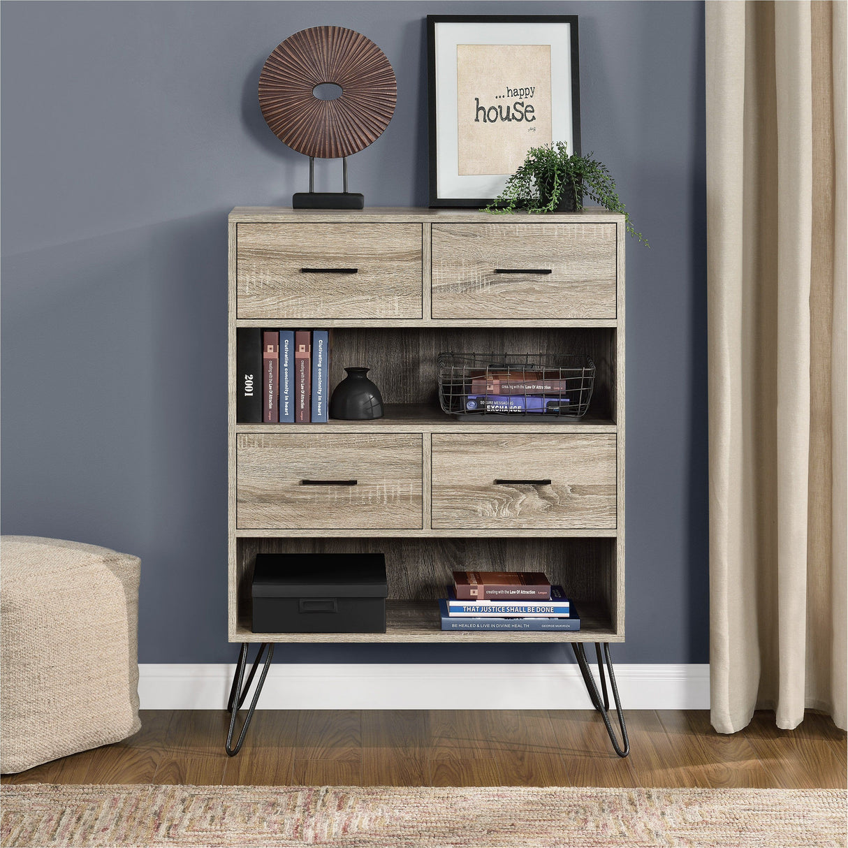 Dorel Home Landon Range Retro Bookcase in Distressed Grey Oak