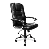 Nautilus Designs Westminster High Back Leather Faced Executive Armchair with Integral Headrest and Chrome Base - Black