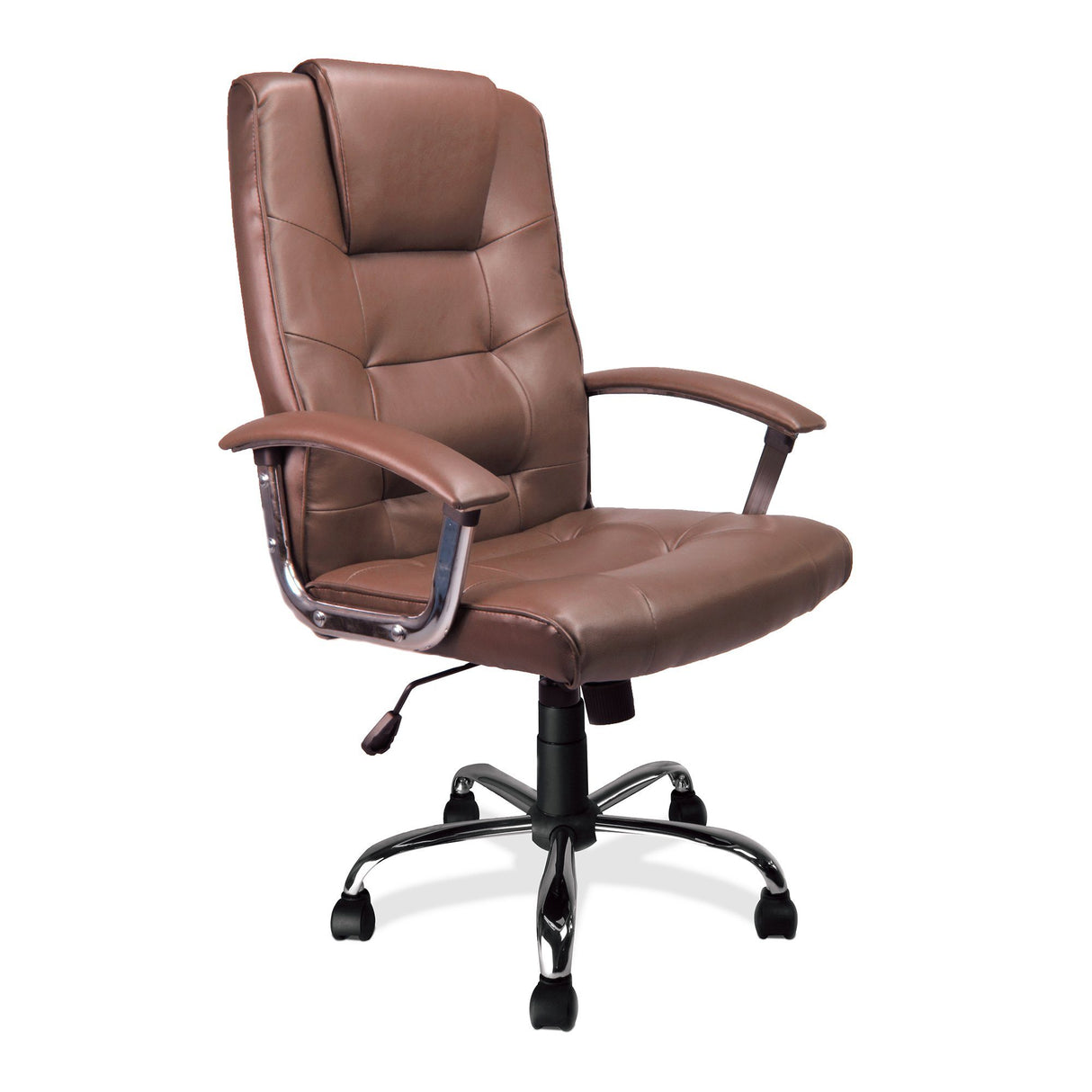 Nautilus Designs Westminster High Back Leather Faced Executive Armchair with Integral Headrest and Chrome Base - Brown