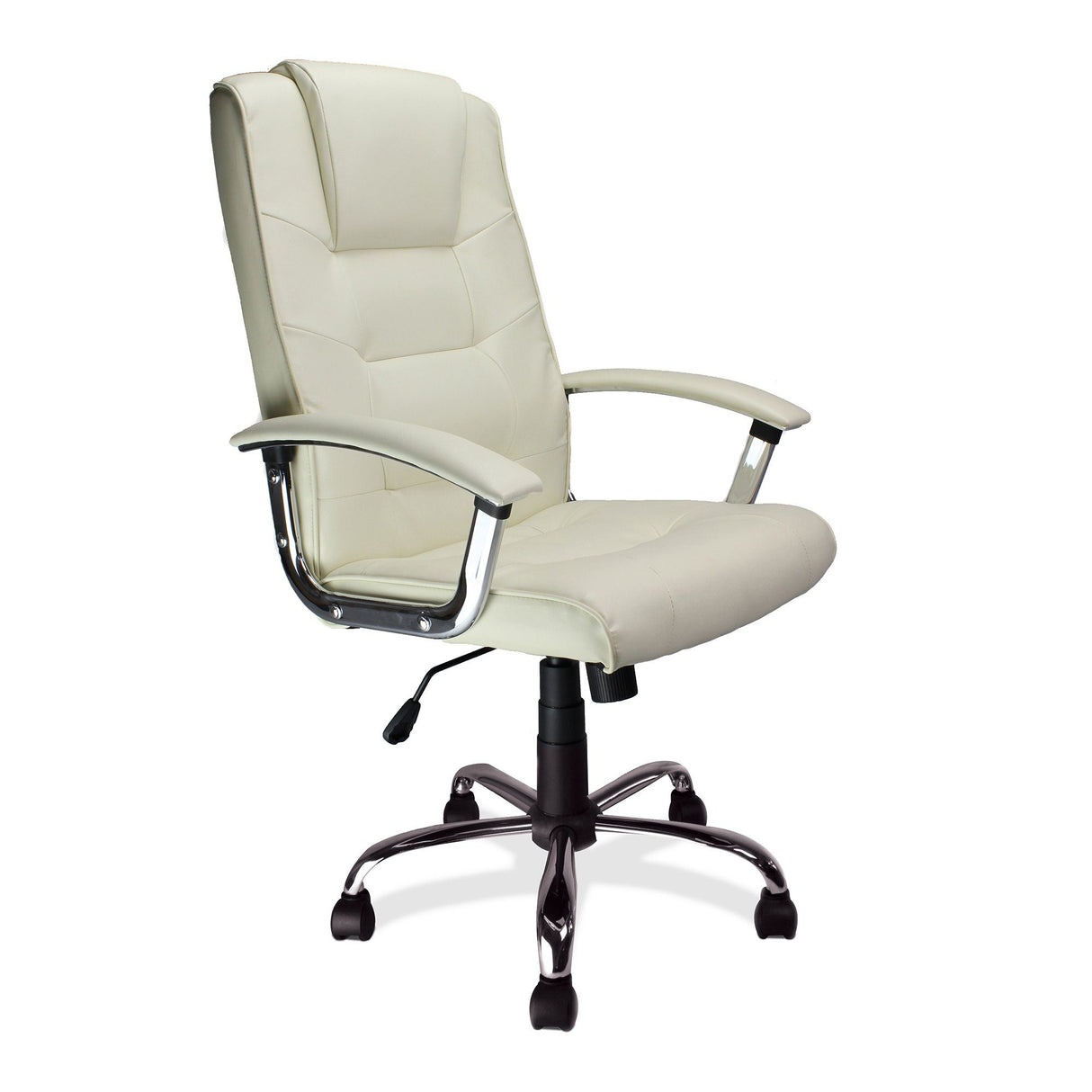 Nautilus Designs Westminster High Back Leather Faced Executive Armchair with Integral Headrest and Chrome Base - Cream