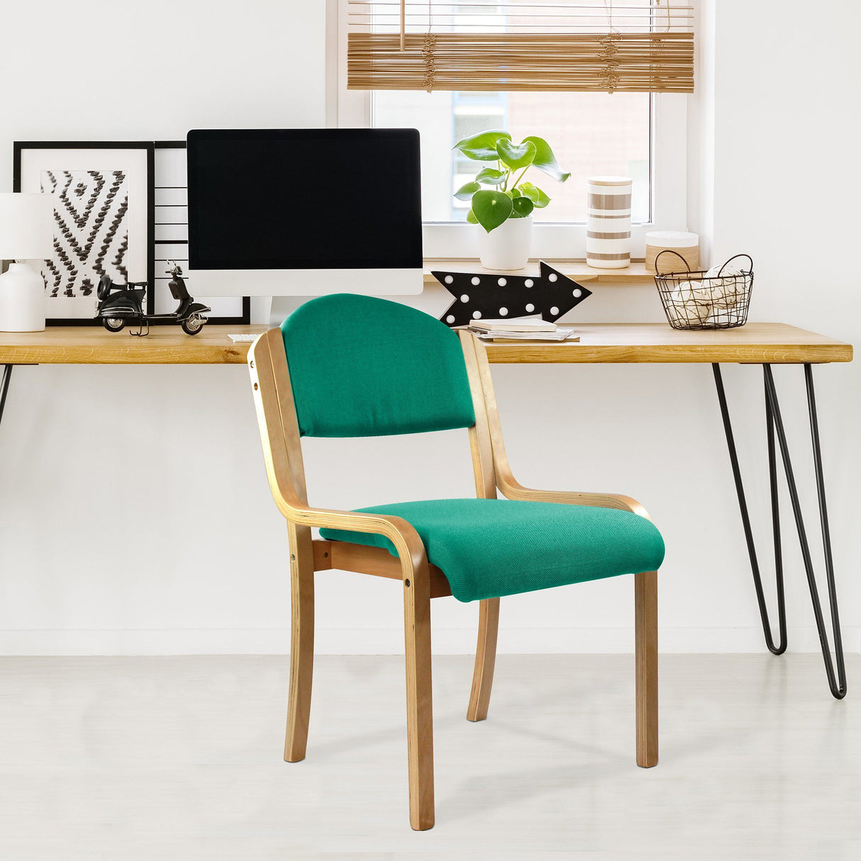 Nautilus Designs Tahara Beech Framed Stackable Side Chair with Upholstered and Padded Seat and Backrest - Aqua
