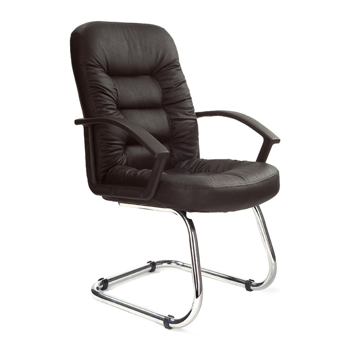 Nautilus Designs Fleet High Back Leather Faced Executive Visitor Armchair with Ruched Panel Detailing and Chrome Cantilever Base - Black