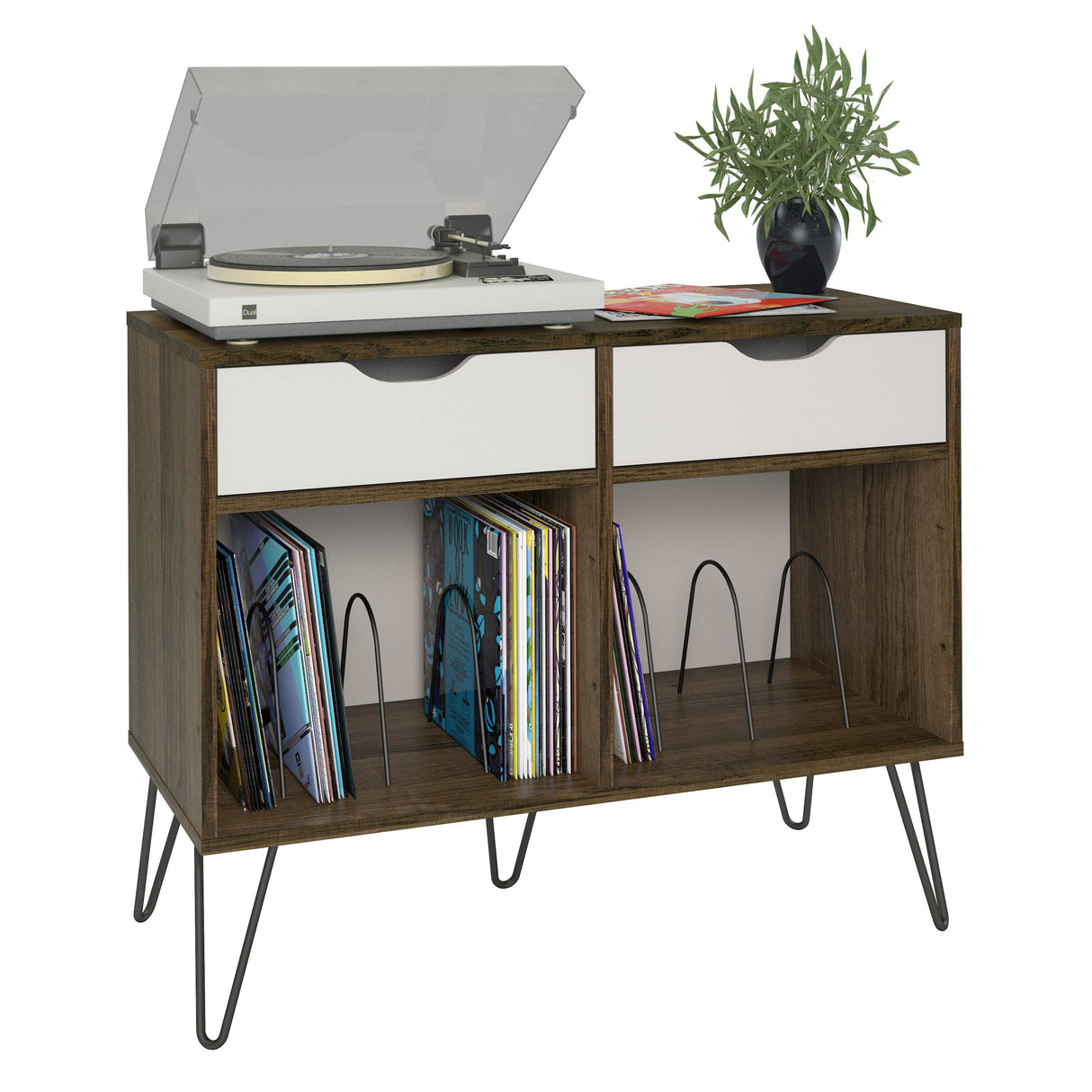 Dorel Home Concord Turntable Stand with Drawers in Brown Oak