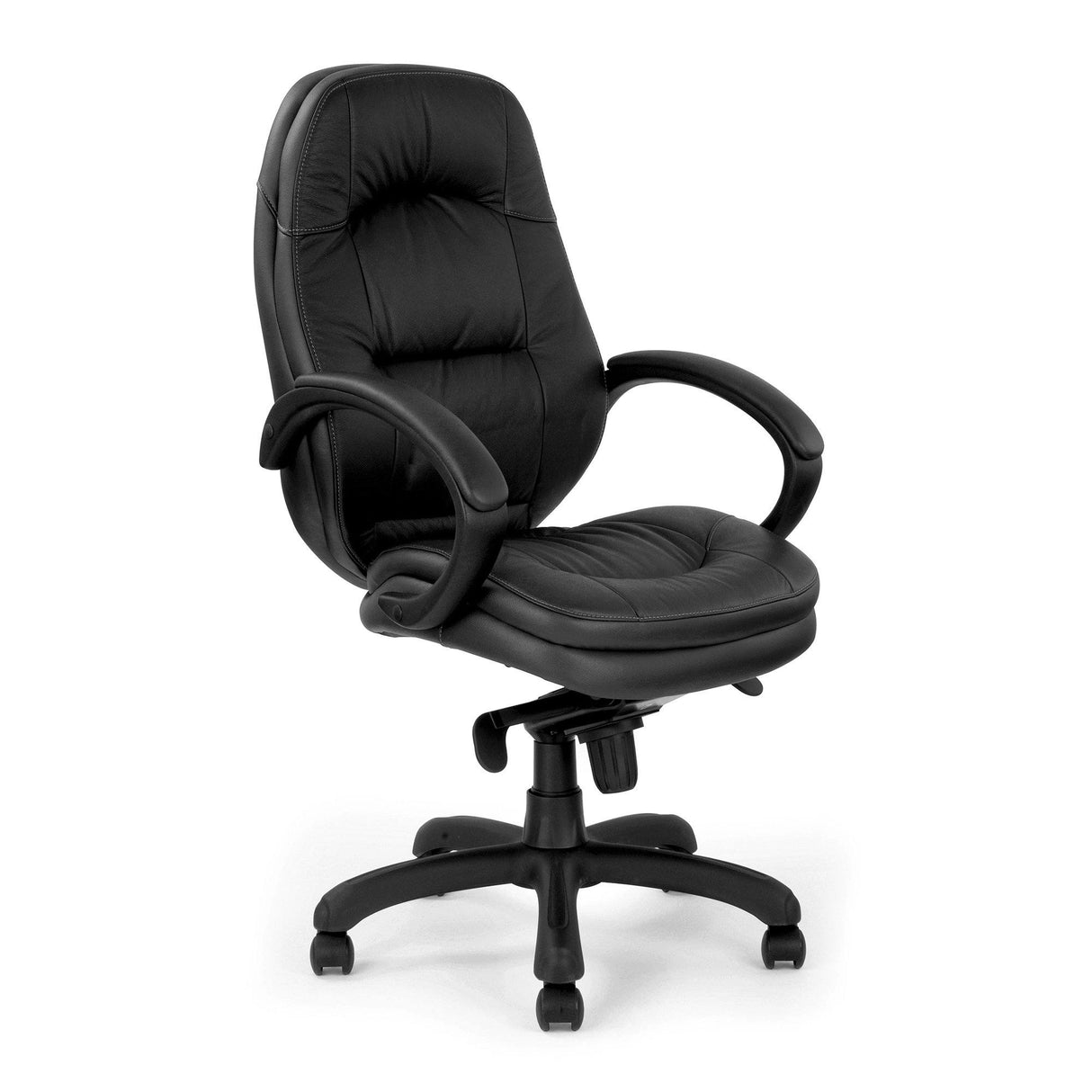 Nautilus Designs Brighton Luxurious Leather Faced Executive Armchair with Padded, Upholstered Armpads and Pronounced Lumbar Support - Black