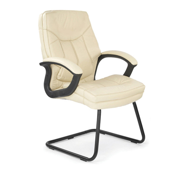 Nautilus Designs Hudson Stylish High Back Leather Faced Visitor Armchair with Upholstered Armrests and Pronounced Lumbar Support - Cream