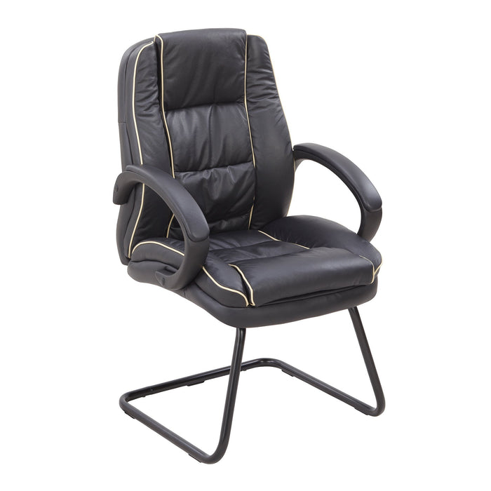 Nautilus Designs Truro Cantilever Framed Leather Faced visitor Armchair with Contrasting Piping - Black