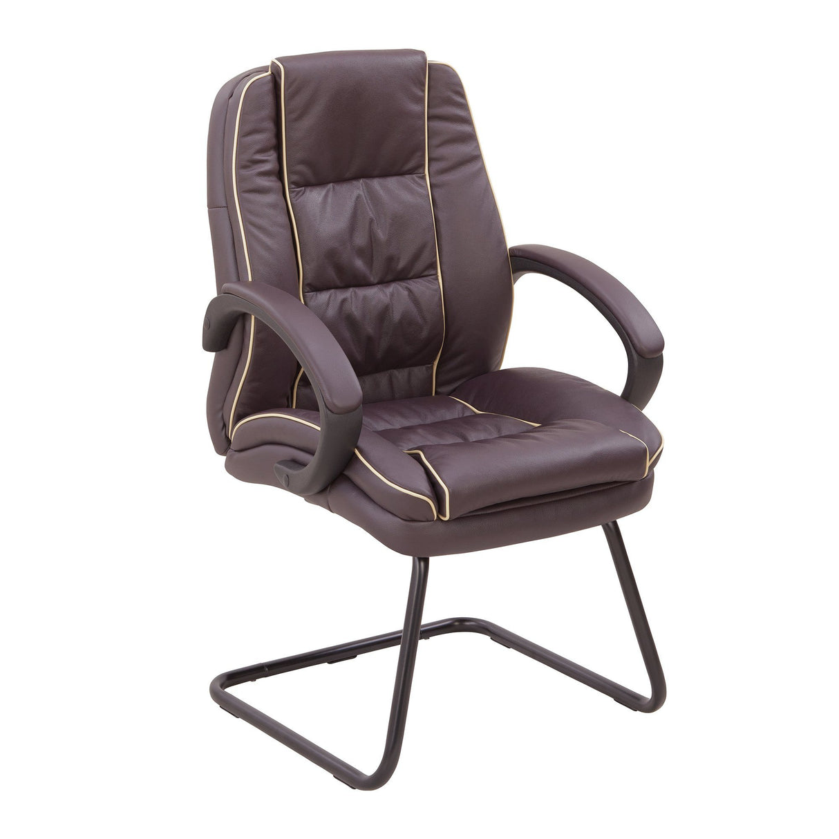 Nautilus Designs Truro Cantilever Framed Leather Faced visitor Armchair with Contrasting Piping - Burgundy