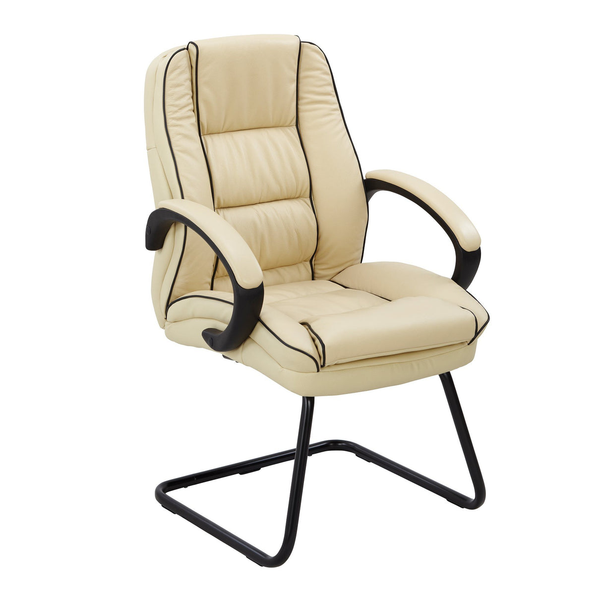 Nautilus Designs Truro Cantilever Framed Leather Faced visitor Armchair with Contrasting Piping - Cream