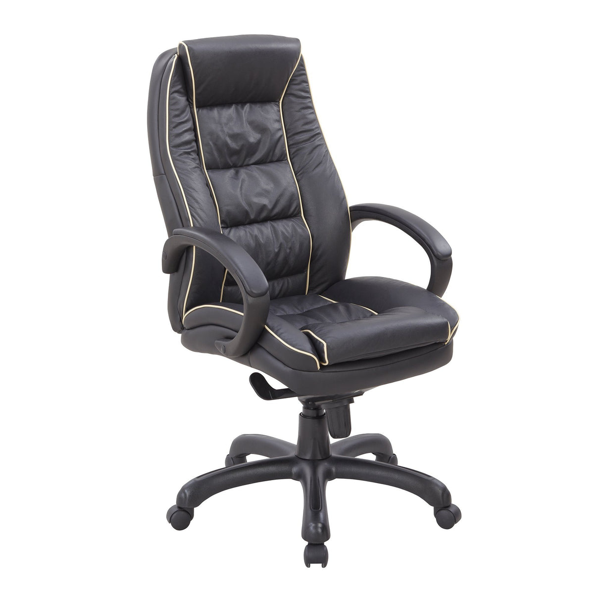 Nautilus Designs Truro High Back Leather Faced Executive Armchair with Contrasting Piping - Black