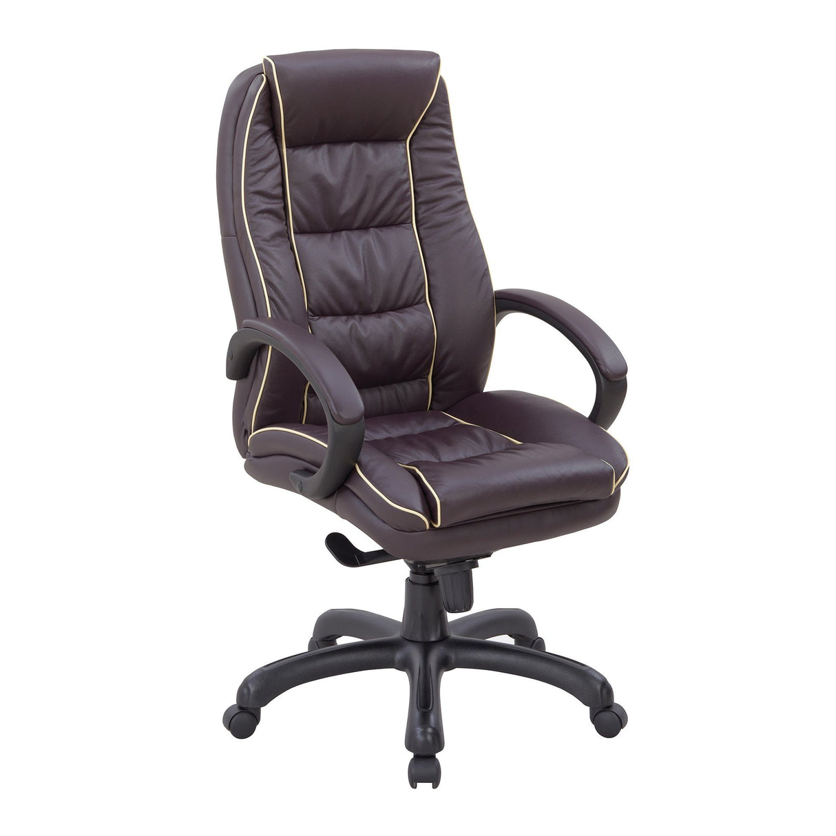Nautilus Designs Truro High Back Leather Faced Executive Armchair with Contrasting Piping - Burgundy