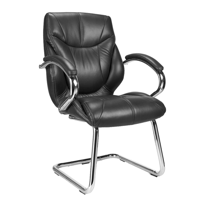 Nautilus Designs Sandown High Back Luxurious Leather Faced Executive Visitor Armchair with Integral headrest and Chrome Base - Black
