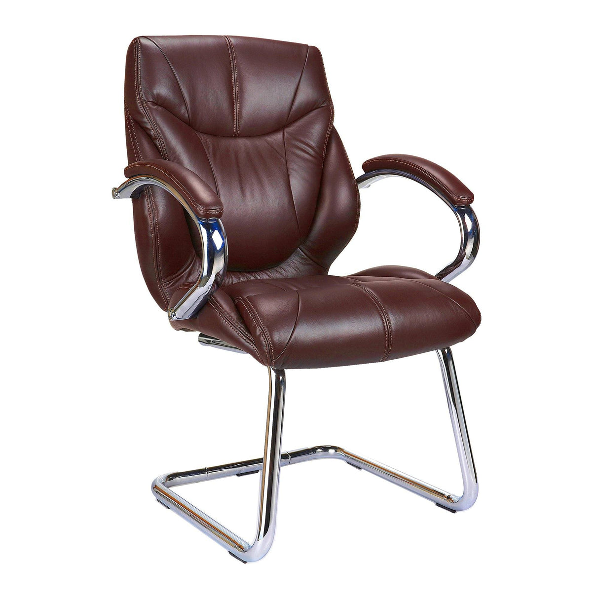 Nautilus Designs Sandown High Back Luxurious Leather Faced Executive Visitor Armchair with Integral headrest and Chrome Base - Brown