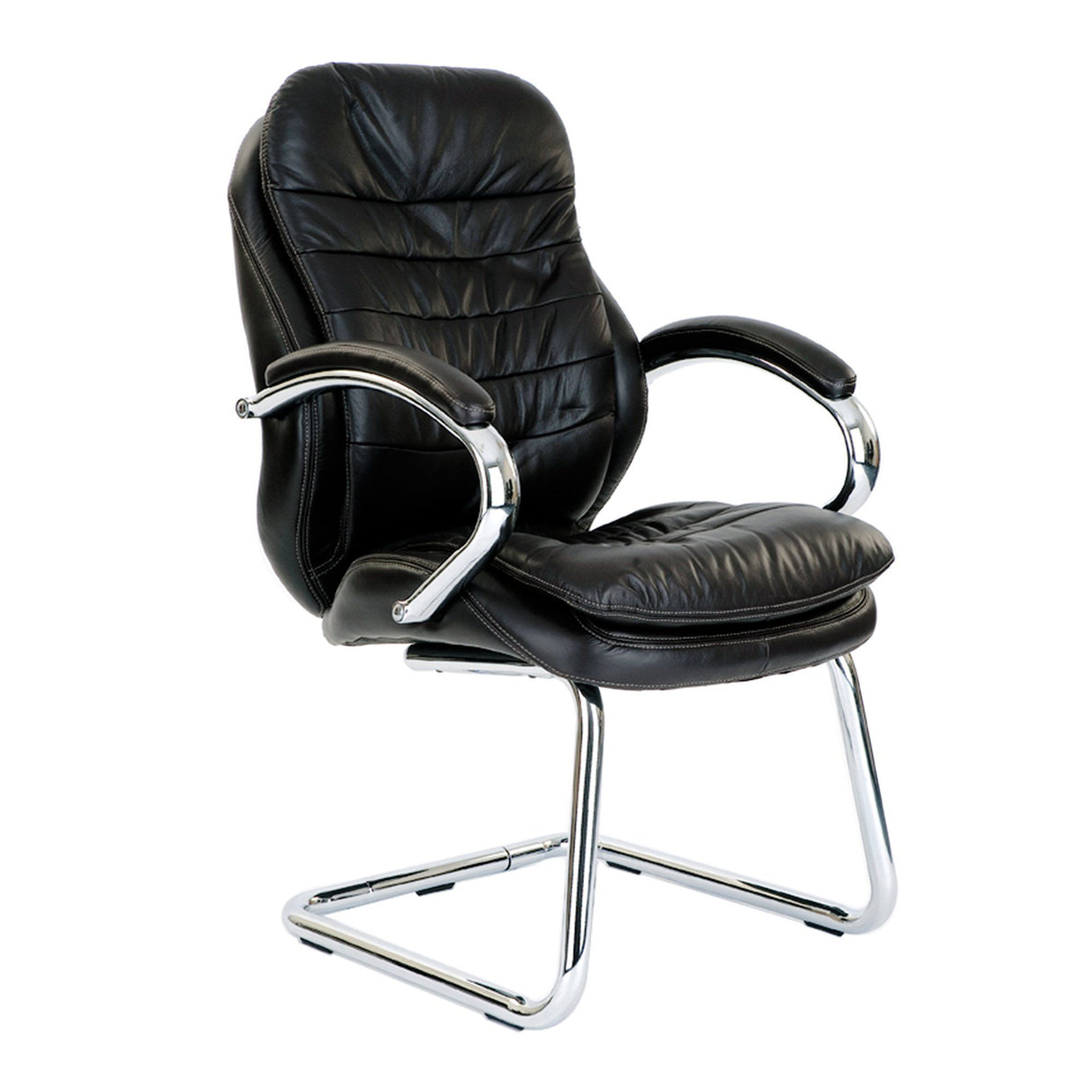 Nautilus Designs Santiago High Back Italian Leather Faced Executive Visitor Armchair with Integral Headrest and Chrome Base - Black