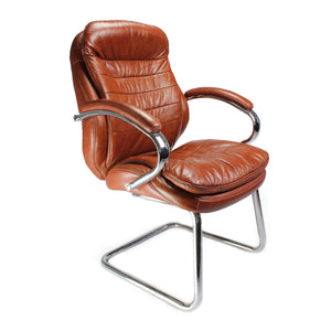 Nautilus Designs Santiago High Back Italian Leather Faced Executive Visitor Armchair with Integral Headrest and Chrome Base - Tan