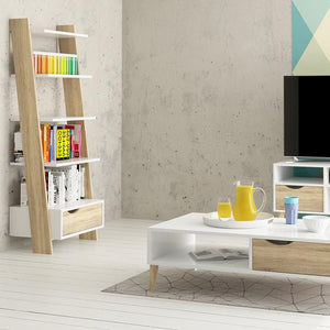 Furniture To Go Oslo Leaning Bookcase in White and Oak (7047538549AK)
