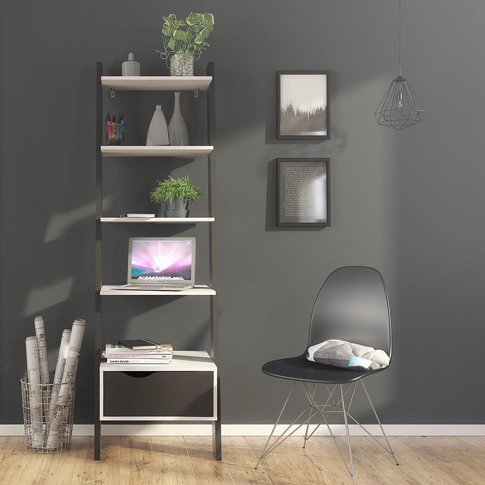 Furniture To Go Oslo Leaning Bookcase in White and Black (7047538549GM)