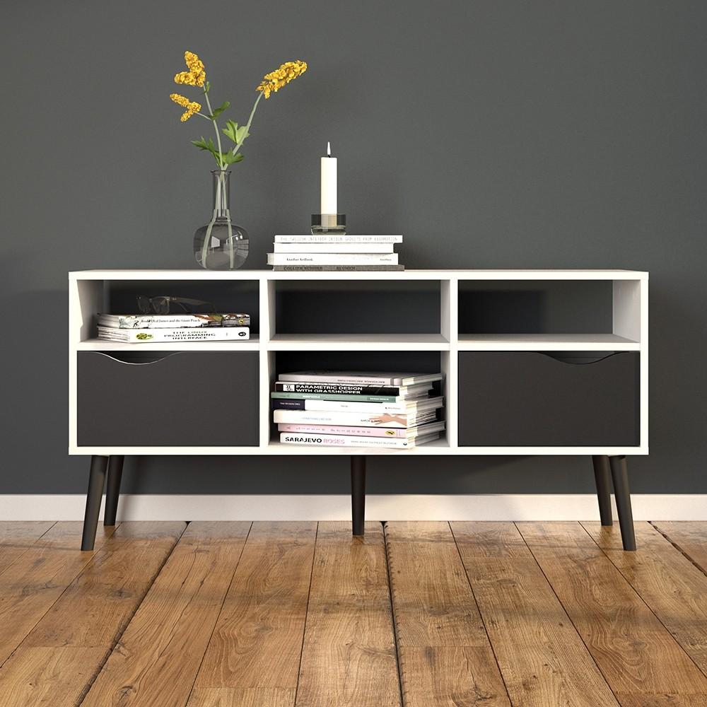 Furniture To Go Oslo Wide TV Stand in White and Black (7047539149GM)