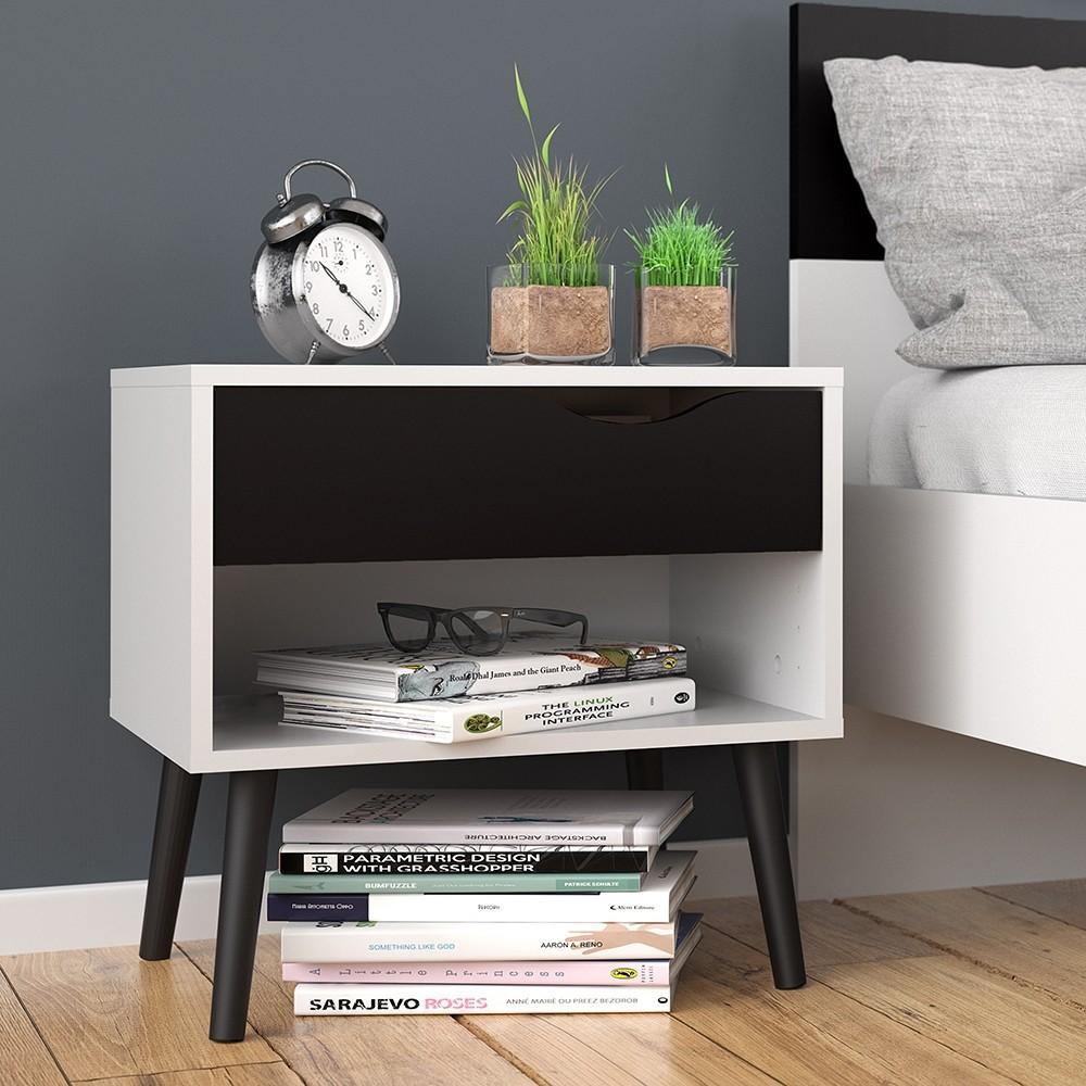 Furniture To Go Oslo Bedside Cabinet in White and Black (7047539449GM)