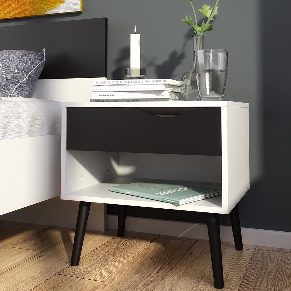 Furniture To Go Oslo Bedside Cabinet in White and Black (7047539449GM)