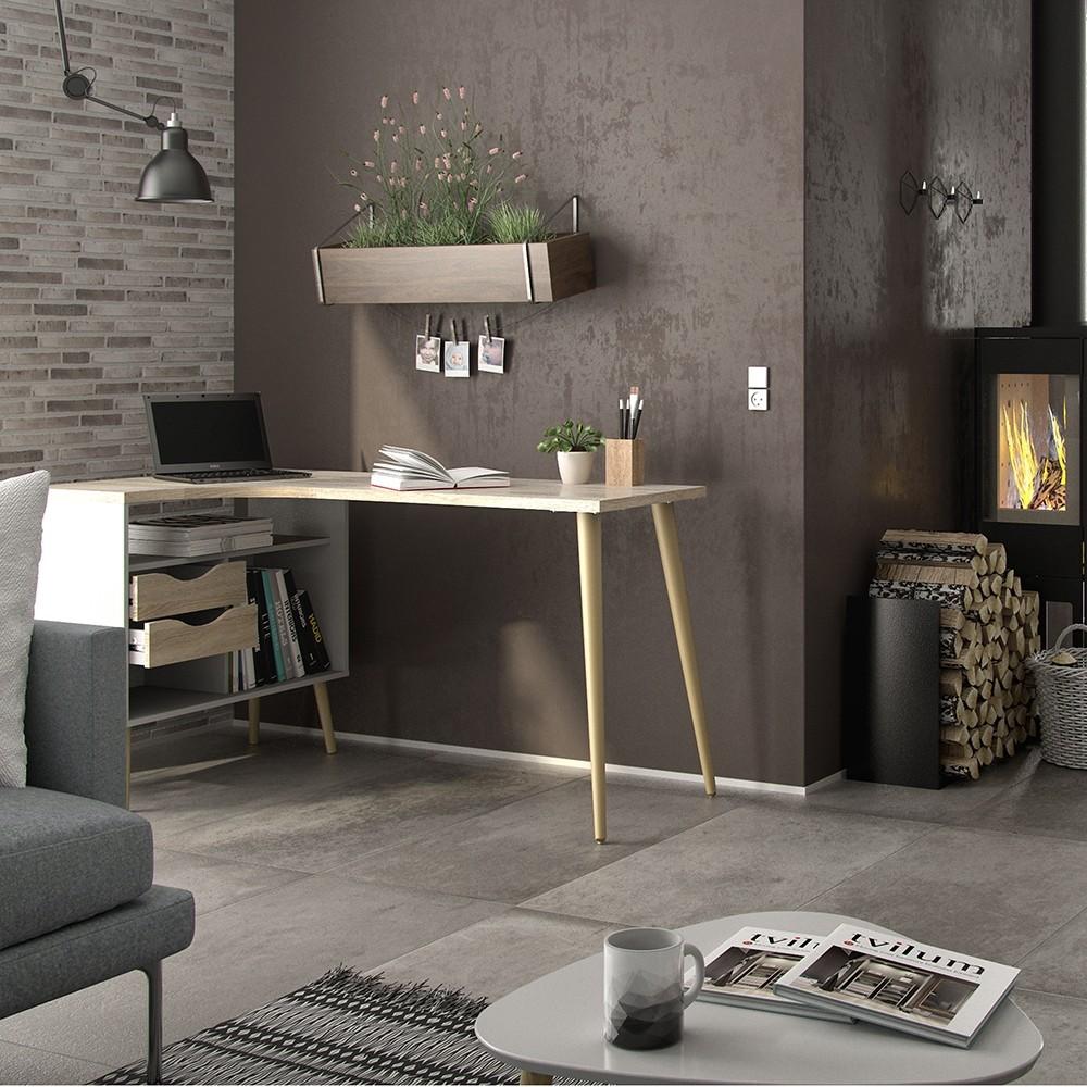 Furniture To Go Oslo Desk with Return in White and Oak (7047545049AK)