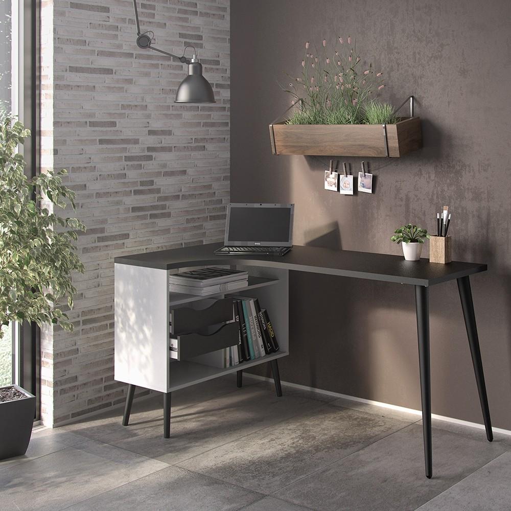Furniture To Go Oslo Desk with Return in White and Black (7047545049GM)
