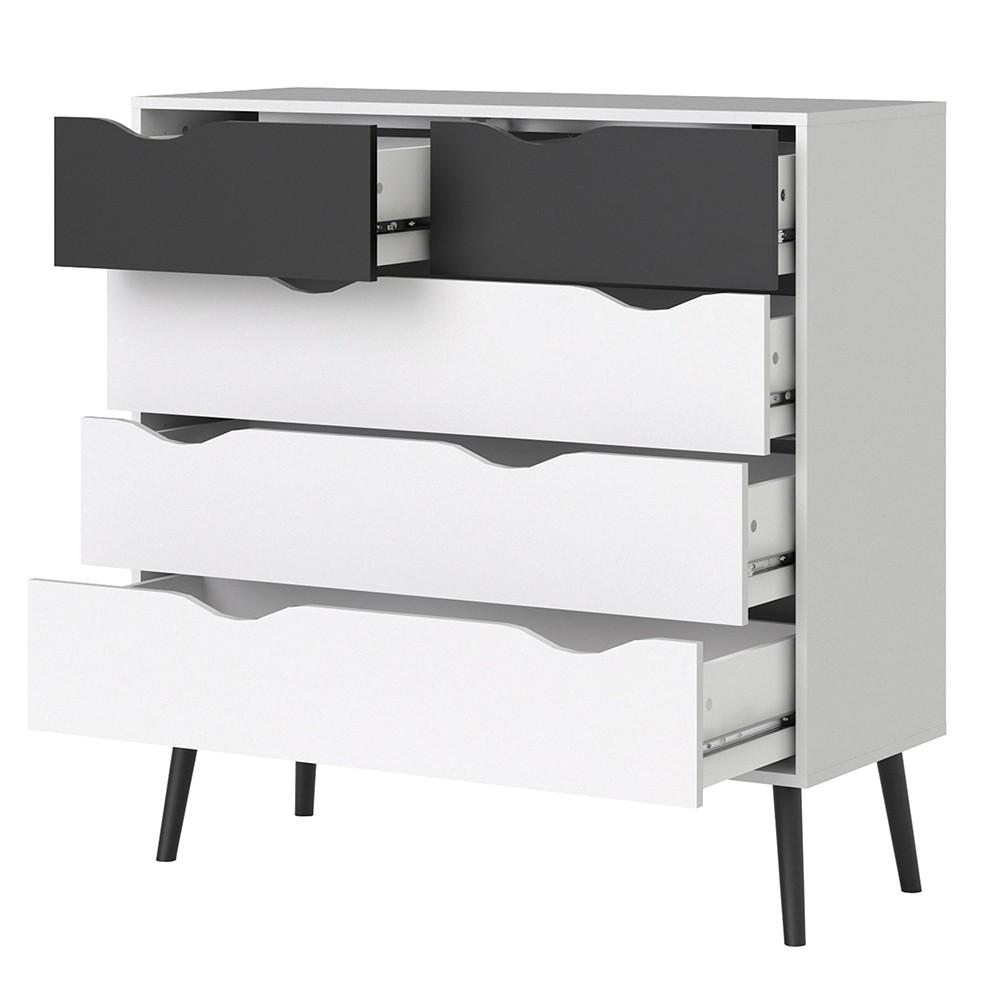 Furniture To Go Oslo 5-Drawer Chest in White and Black (7047545649GM)