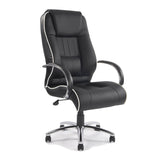Nautilus Designs Dijon High Back Leather Faced Executive Armchair with Contrasting Piping and Chrome Base - Black