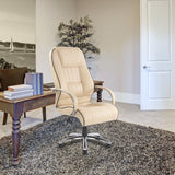 Nautilus Designs Dijon High Back Leather Faced Executive Armchair with Contrasting Piping and Chrome Base - Cream