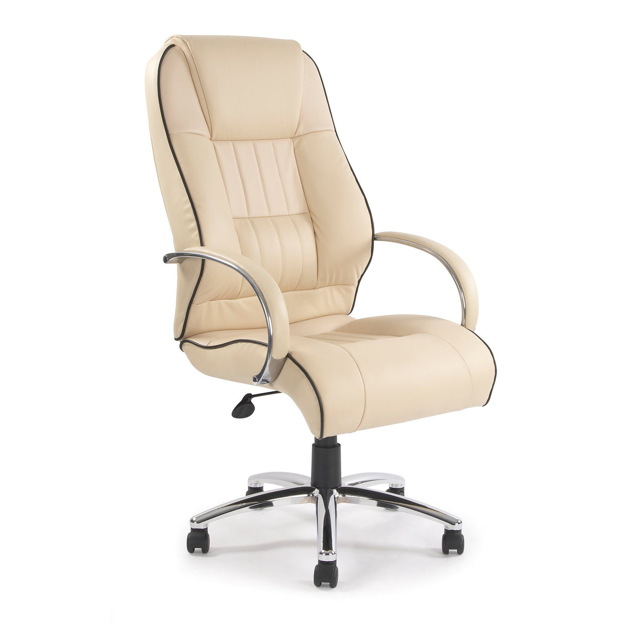 Nautilus Designs Dijon High Back Leather Faced Executive Armchair with Contrasting Piping and Chrome Base - Cream