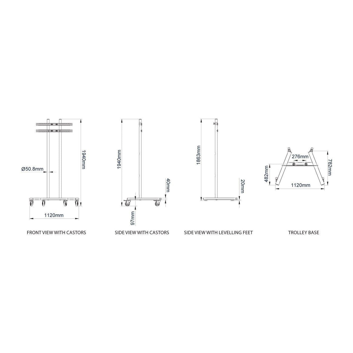 B-Tech BT8503 - Mobile TV Trolley Stand For Screens Up To 60 Inch