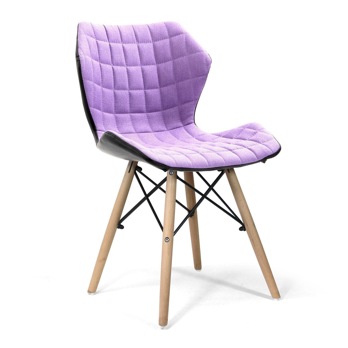 Nautilus Designs Amelia Stylish Lightweight Fabric Chair with Solid Beech Legs and Contemporary Panel Stitching - Purple