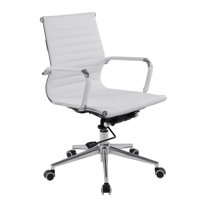 Nautilus Designs Aura Contemporary Medium Back Bonded Leather Executive Armchair with Chrome Base - White