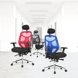 Nautilus Designs Polaris High Back Mesh Synchronous Executive Armchair with Adjustable Headrest and Chrome Base - Blue/Black