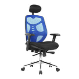 Nautilus Designs Polaris High Back Mesh Synchronous Executive Armchair with Adjustable Headrest and Chrome Base - Blue/Black