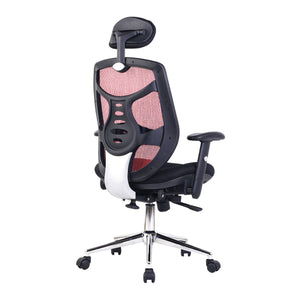 Nautilus Designs Polaris High Back Mesh Synchronous Executive Armchair with Adjustable Headrest and Chrome Base - Red/Black